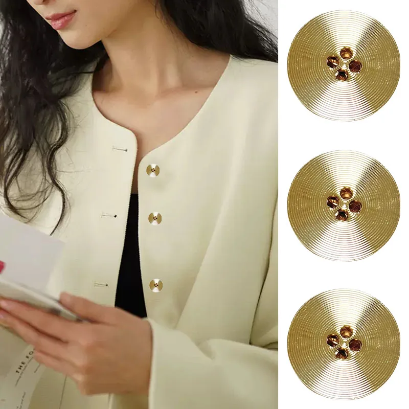 10 Pieces/set of High-end Gold Four Eye Buttons, Metal Flat Buttons, Fashionable Shirts, Coats, Outerwear, Decorative Buttons