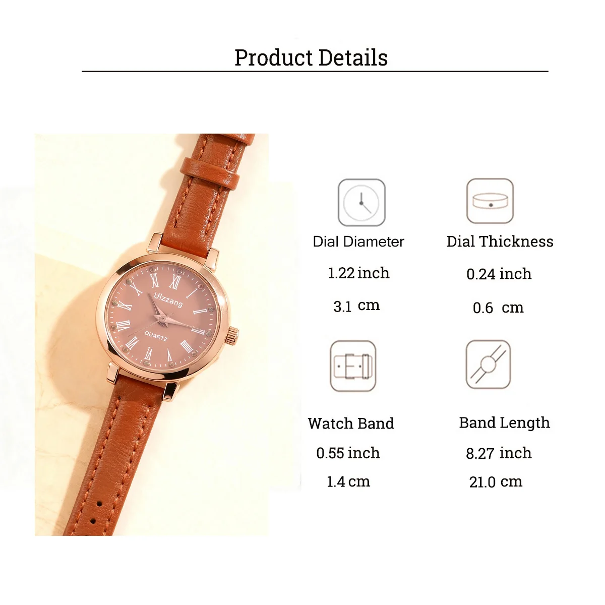 ساعة كوارتز دائرية بسيطة على الموضة للنساء، مناسبة للارتداء اليومي، وعيد الشكر، وهدايا عيد الميلاد #5