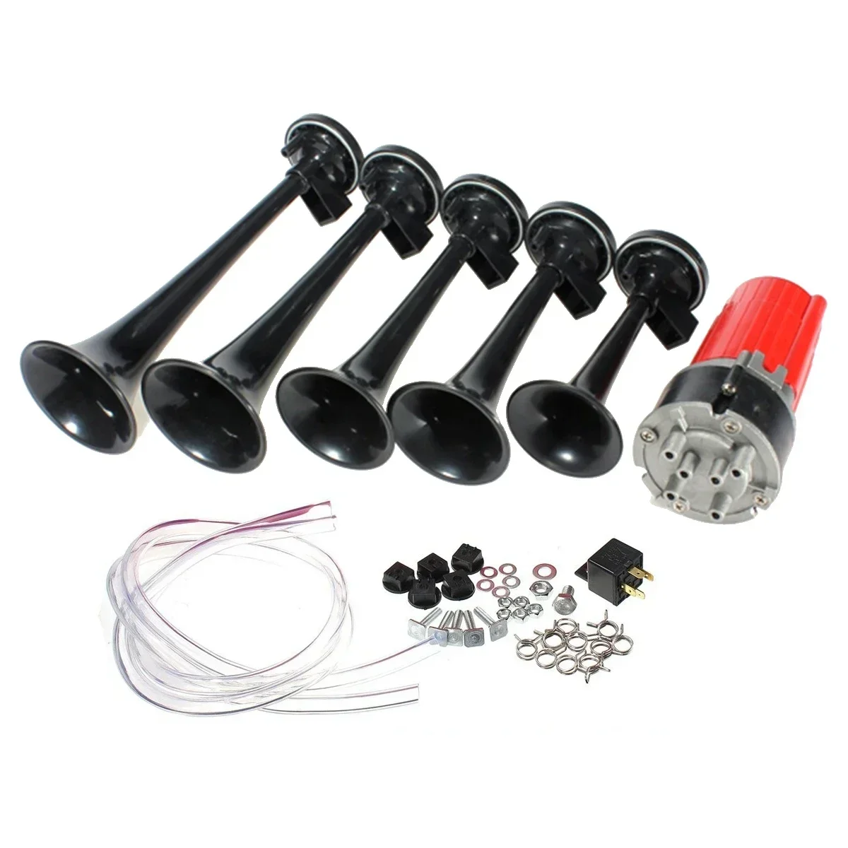 Car 5 Pcs 12V Air Horn 125db Black Trumpet Musical Dixie Car Duke of Hazzard Compressor