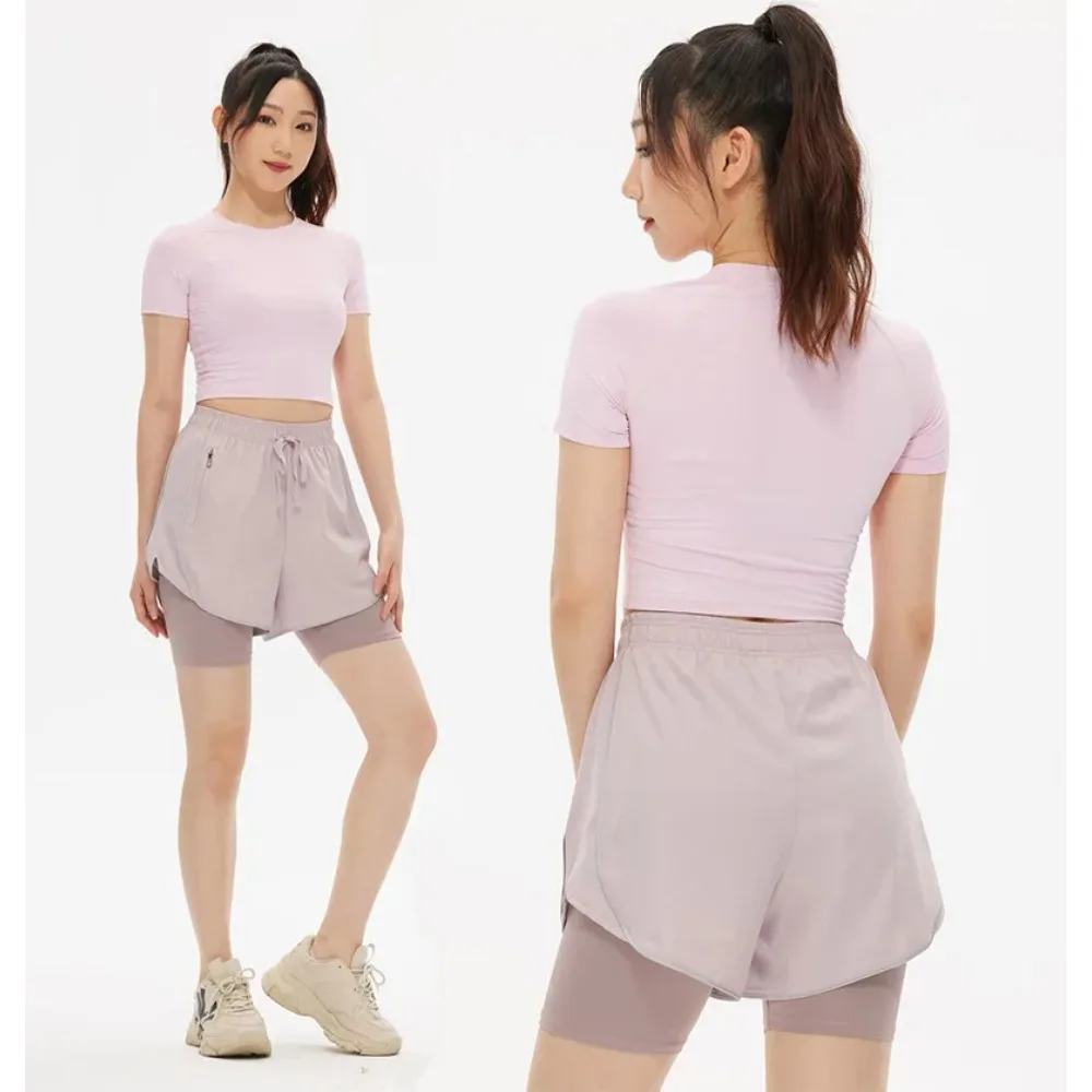 

Женские спортивные шорты 2-в-1 с высокой талией, быстросохнущие, для бадминтона, бега, тенниса, велоспорта, с карманом на молнии, модель 2026 года