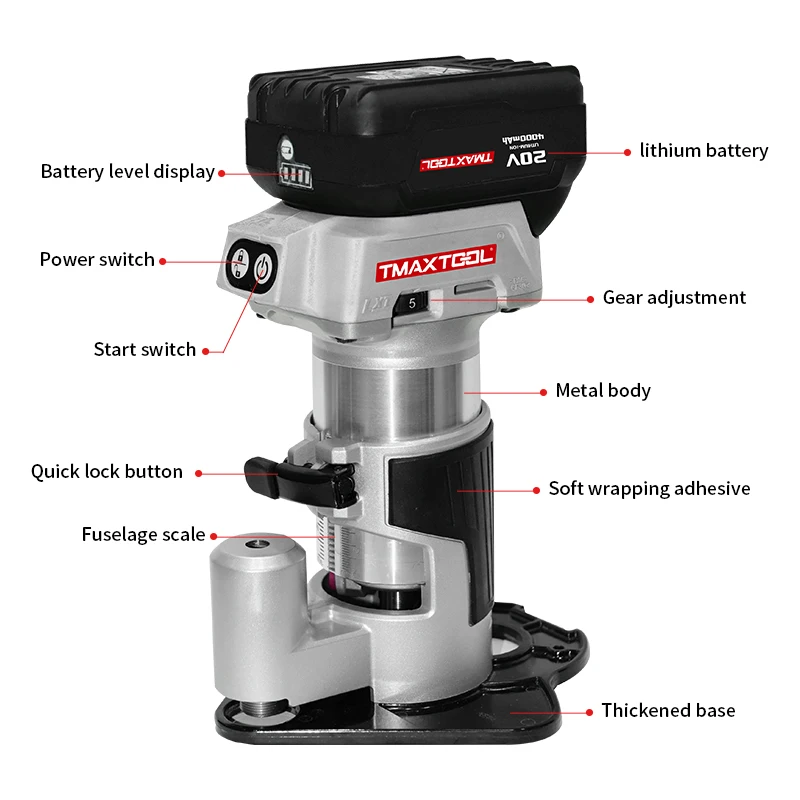 18V Li-ion Battery High Speed Cordless Handwork Wood Recessing Dovetail Batons Routing Kit Electric Hand Trimmer Router