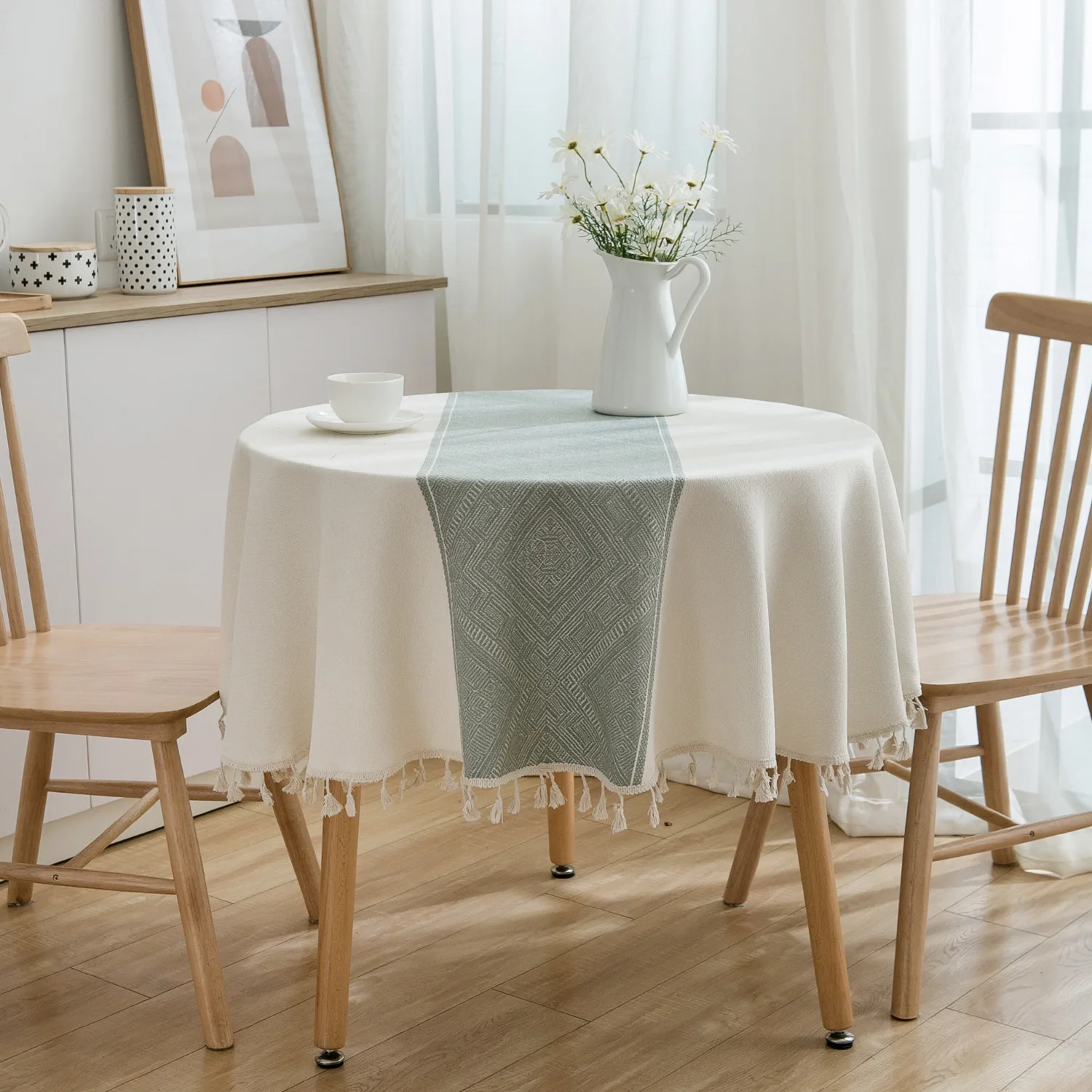 Israel Style Jacquard Geometric Linen Cotton Tablecloth Round Home Hotel Cafe Decor Table Cloth Cover Textile