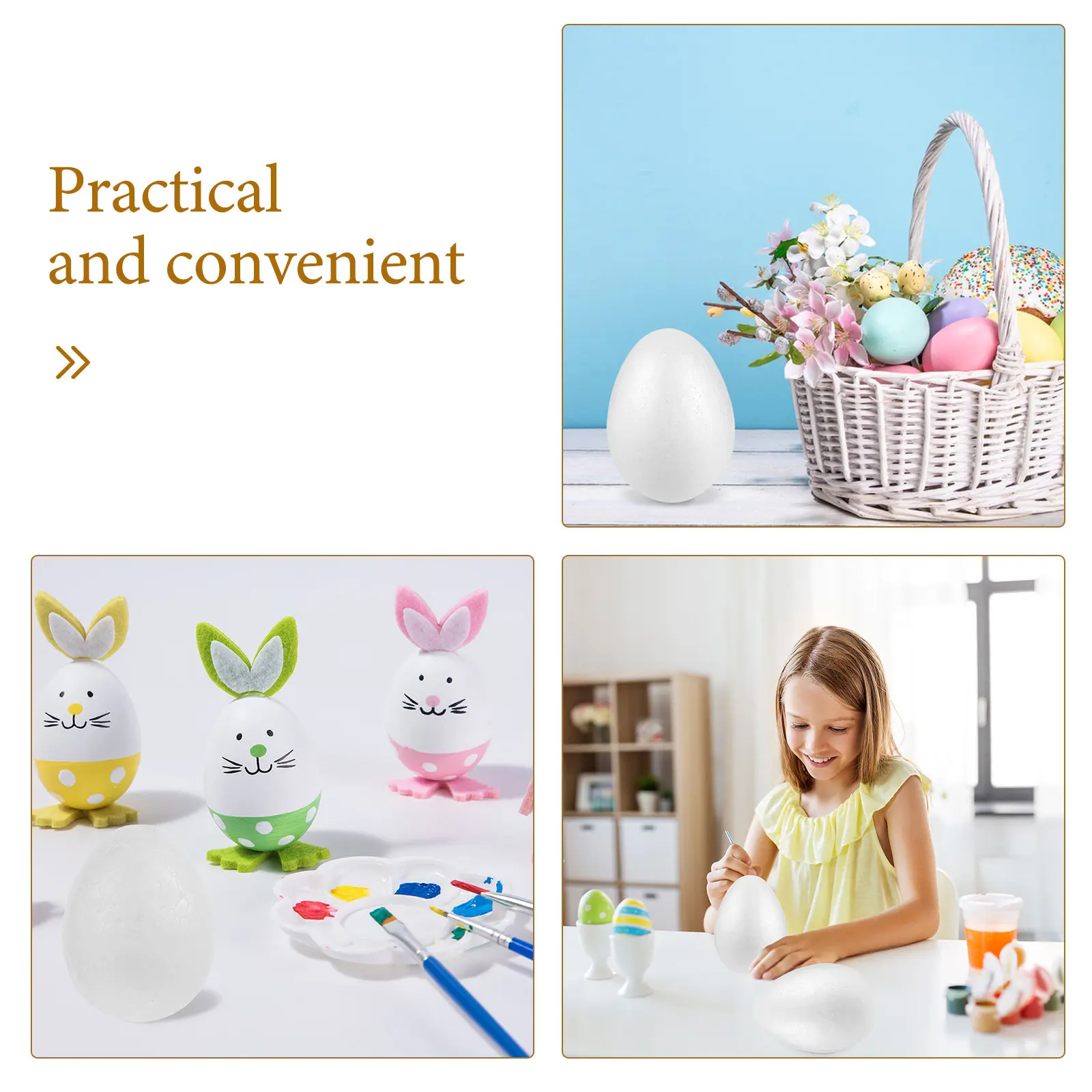 3Pcs Decorated Eggs For Easter Egg Painting Christmas Craft Smooth Lightweight Shatterproof Polystyrene Crafts