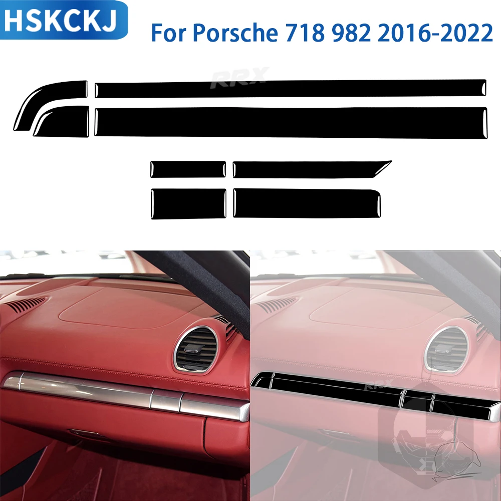 For Porsche Boxster Cayman 718 982 2016-2022 Accessories Car Interior Front Passenger Panel Trim Sticker Gloss Black Plastic