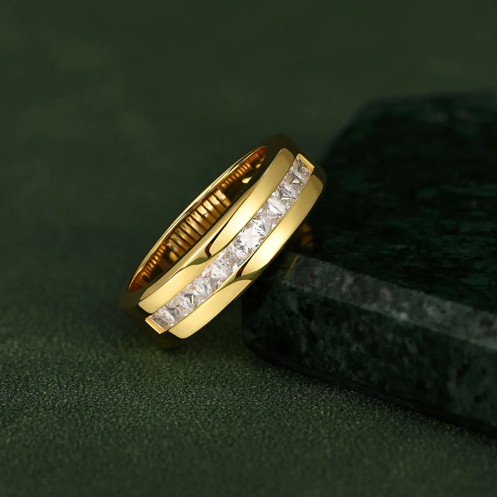 Imagem -02 - Anéis de Casamento de Prata Esterlina para Homens Meia Eternidade Ajuste de Canal Zircão Cúbico Amarelo Branco Preto Jóias de Luxo Newshe-925