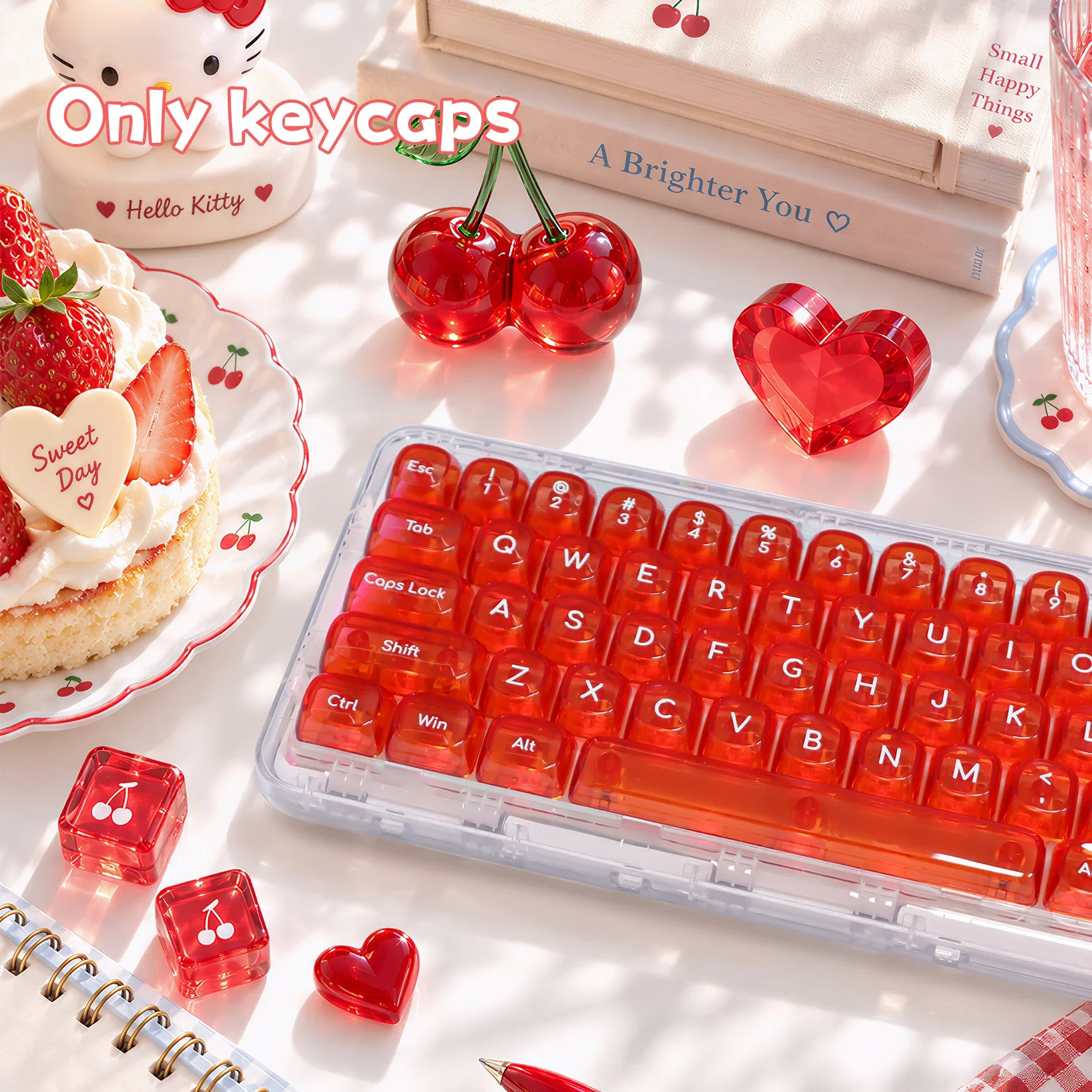 Red Fully Transparent PC Keycaps MOA Profile Green Blue White Cute Custom Key Caps for 60% 75% TKL 96% 100% Mechanical Keyboard