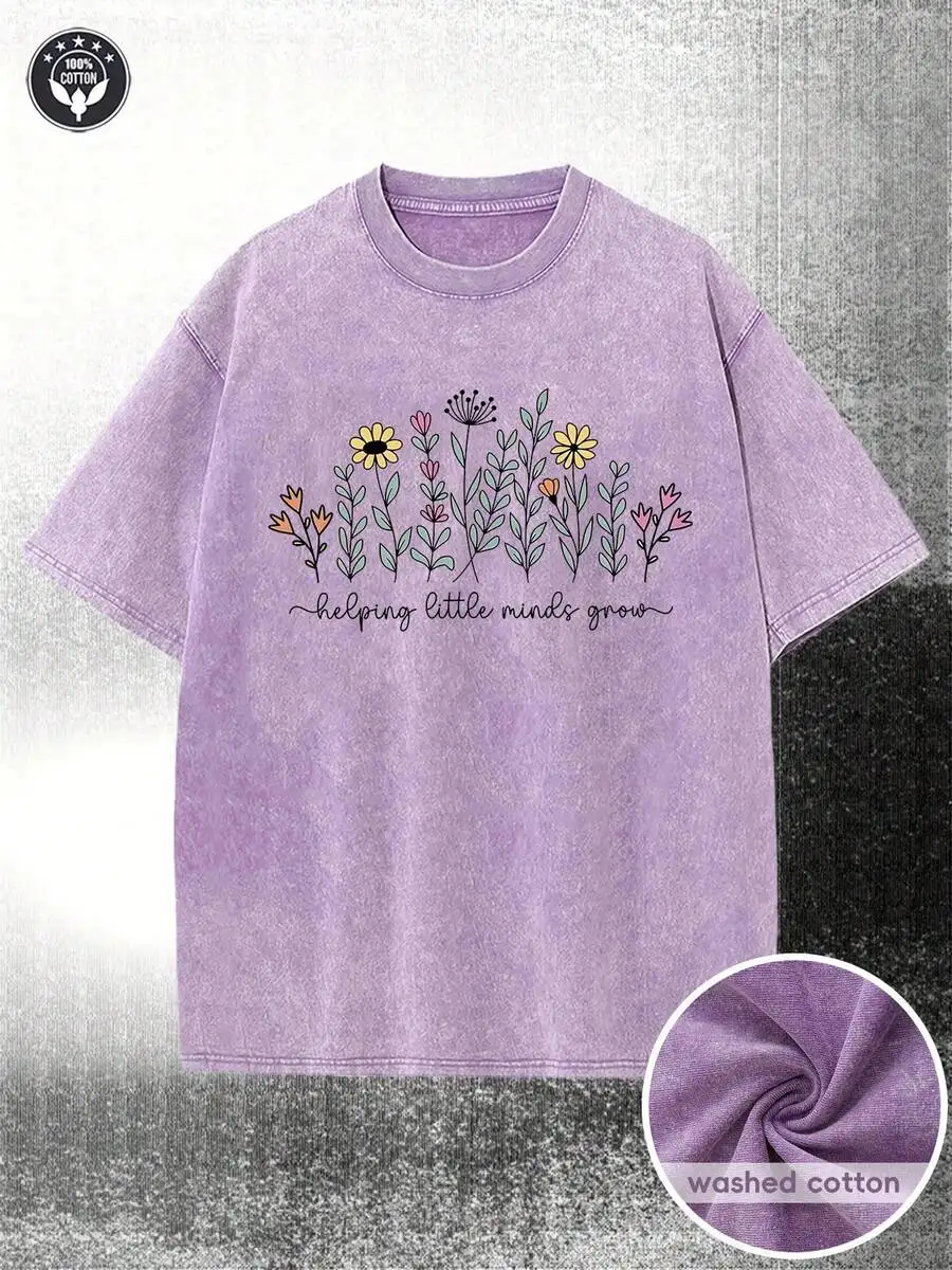 Retro Faded Oversize Breathable Cotton Graphic Tee For Men Women, Elegant Purple Flower Inspirational Letter Pattern, All-Match Daily Vintage Tops, Novelty Holiday Present For Teachers & Art Lovers