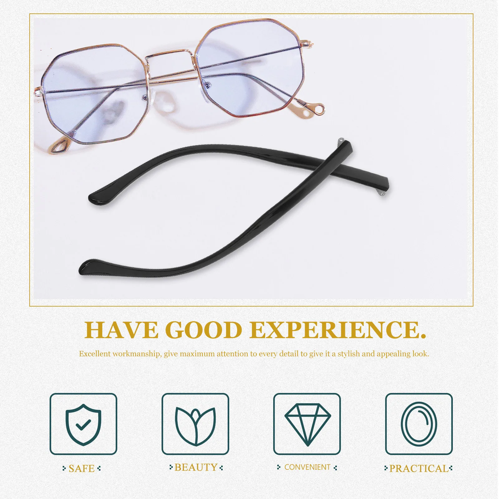 1Pair Comfortable Nonslip Eyeglasses Replacement Temples Lightweight Metal Arm Legs Reduce Ear Pressure Universal for Sunglasses