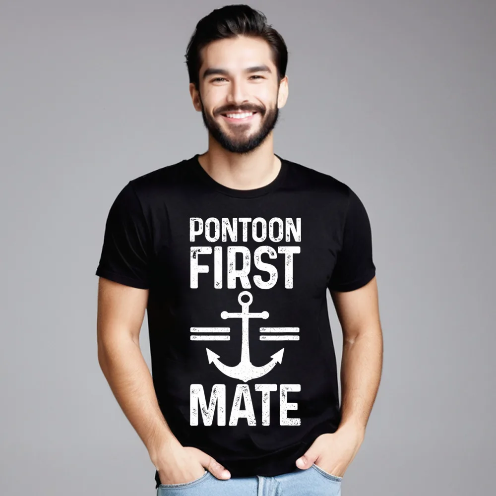 Hip hop Pontoon First Mate Captain Funny T-shirts for Men Retro Christmas O Neck 100% Cotton Short Sleeve T-shirts Tops Tees