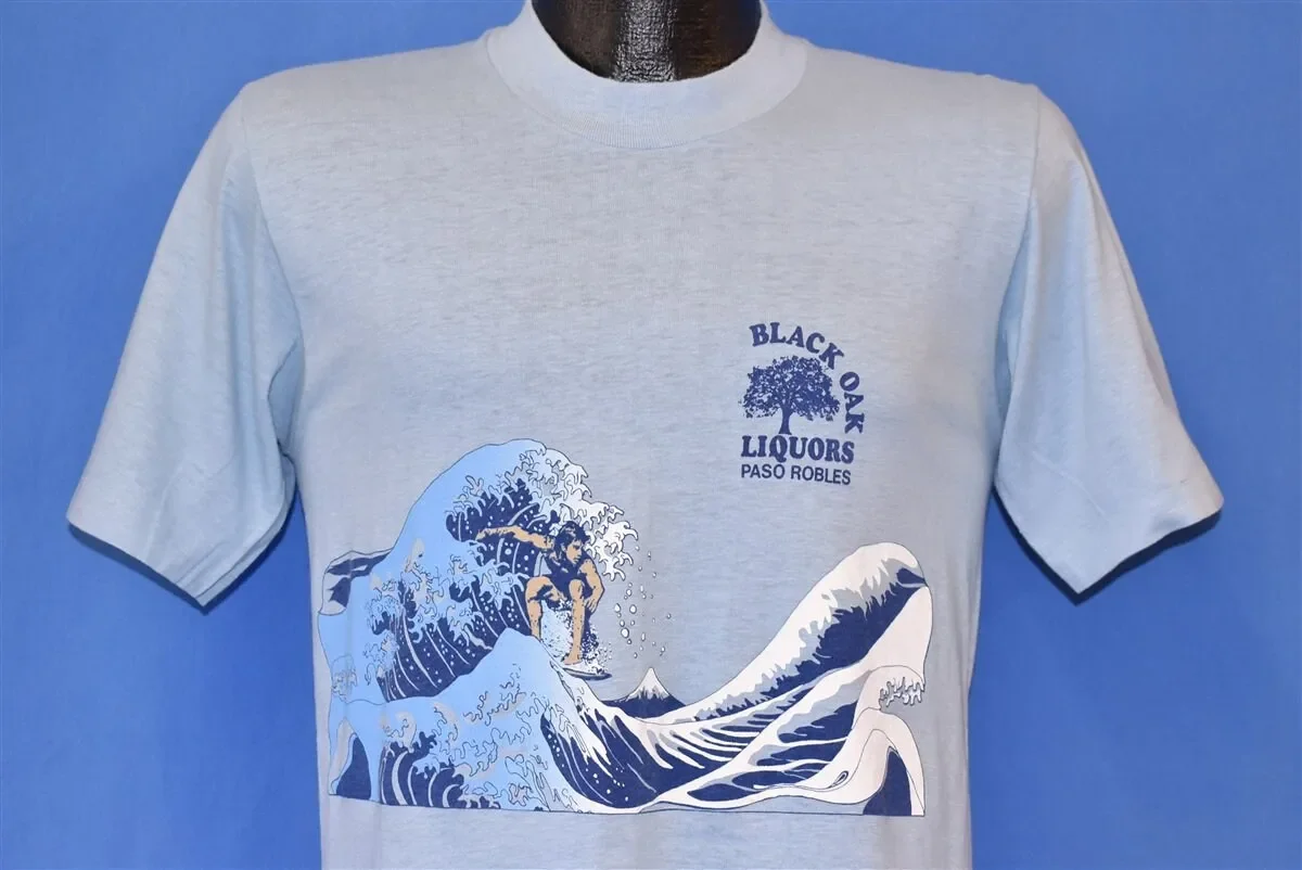 80er Jahre Black Oak Liquors Surf Paso Robles Wave T-Shirt klein