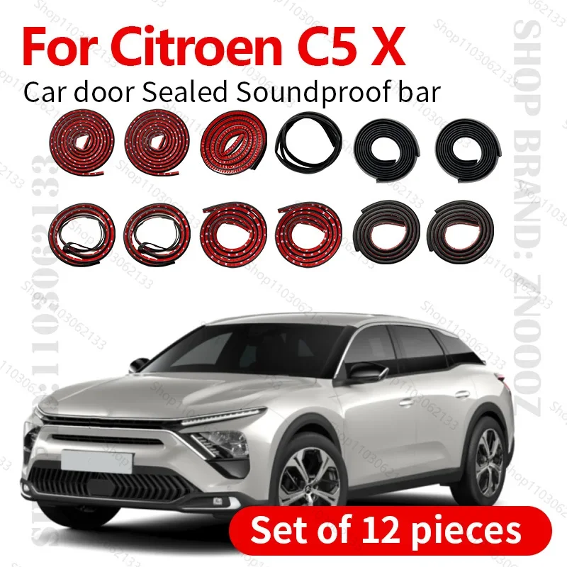 For 2021-2025 Citroen C5 X Car Door Seal Strip Rubber Double Layer Sealing Protector Soundproof Strip Dustproof Seal Strip 12PCS
