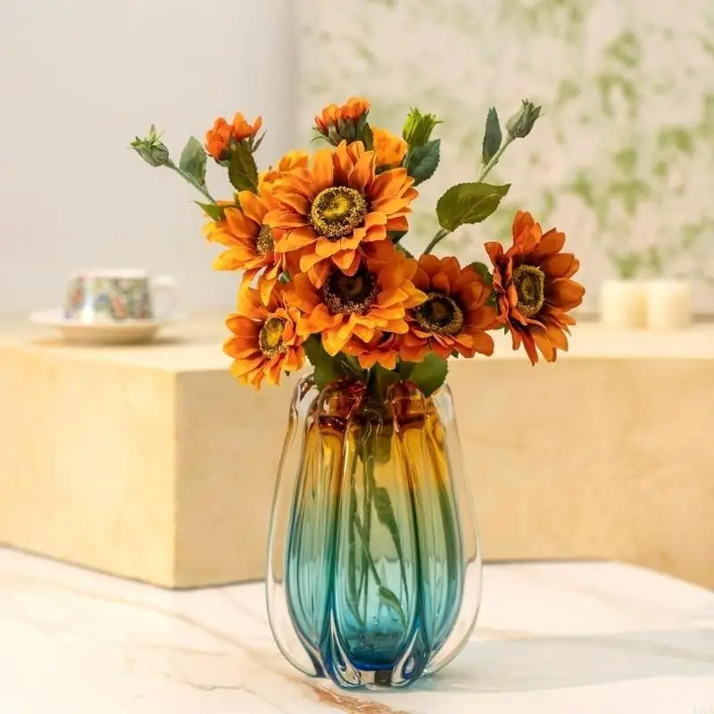 Unique Blown Glass Vases Modern Decors Artistic Gradient Multicolor Flower Arrangement Vases for Wedding Parties Event Y5GB