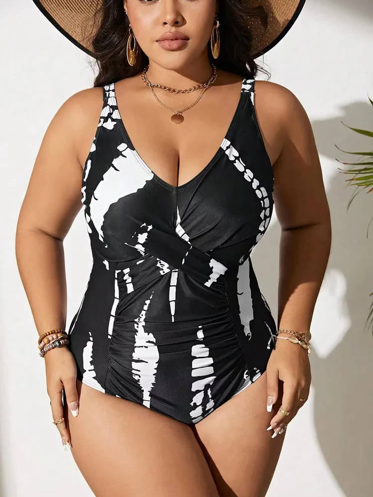 Plus Size Swimsuit Woman One-Piece Bikini Push Up 2024 High Waist Swimwear Women Bathing Suit Beach Swimming Suit Monokini