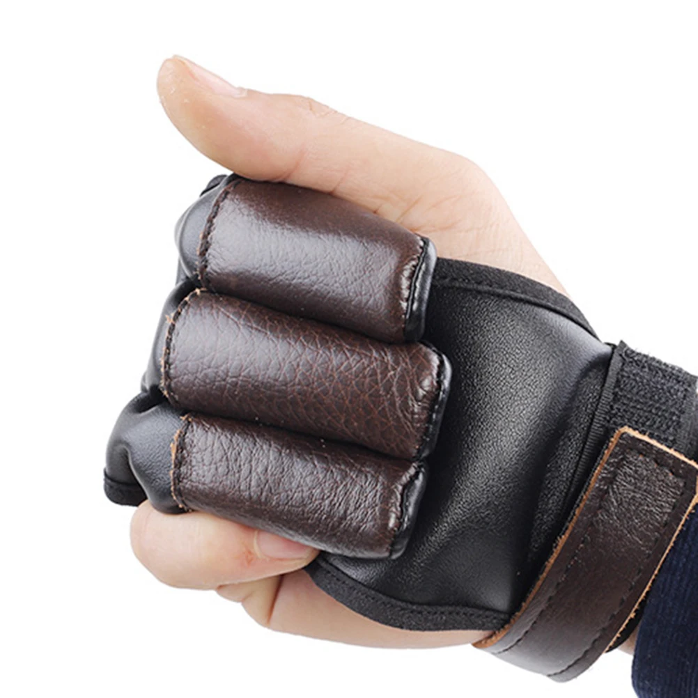 1pc Bogenschießen Drei Finger Rindsleder Schutz Handschuh Tragen Beständig Weiche Sport Schutzhülle Bogen Pfeil Zubehör Bogenschießen Handschuh