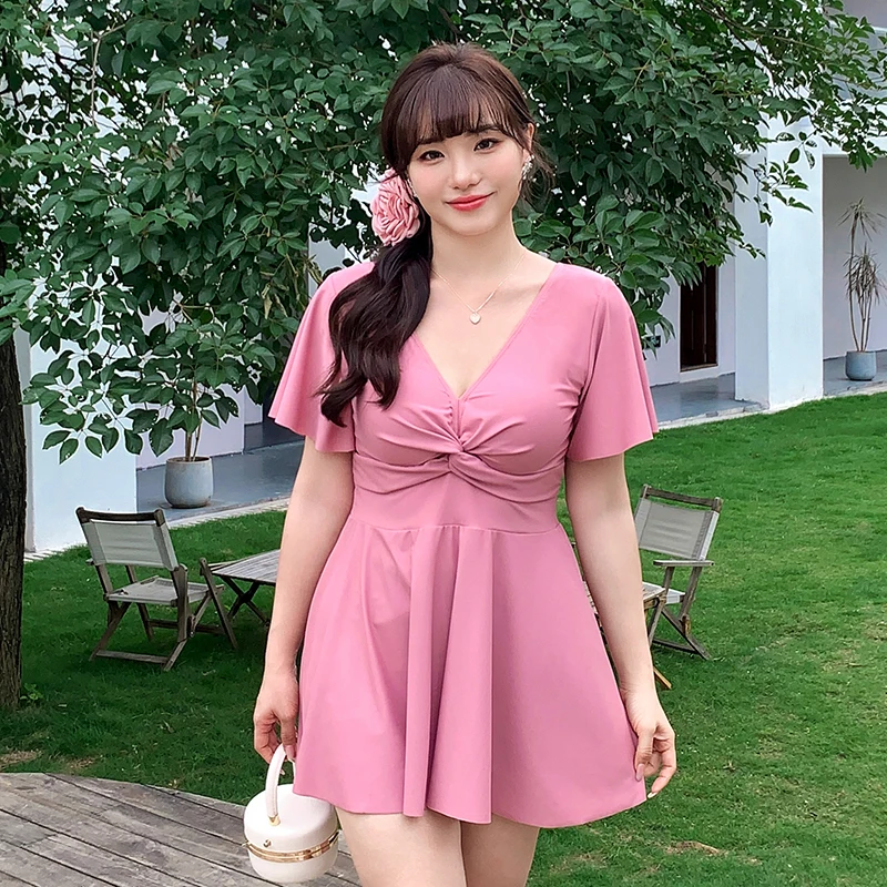 

Женский купальник с мягкой подкладкой, купальный костюм из двух предметов, юбка для плавания, большие размеры, скромное покрытие, купальник с v-образным вырезом, купальный костюм, женская пляжная одежда