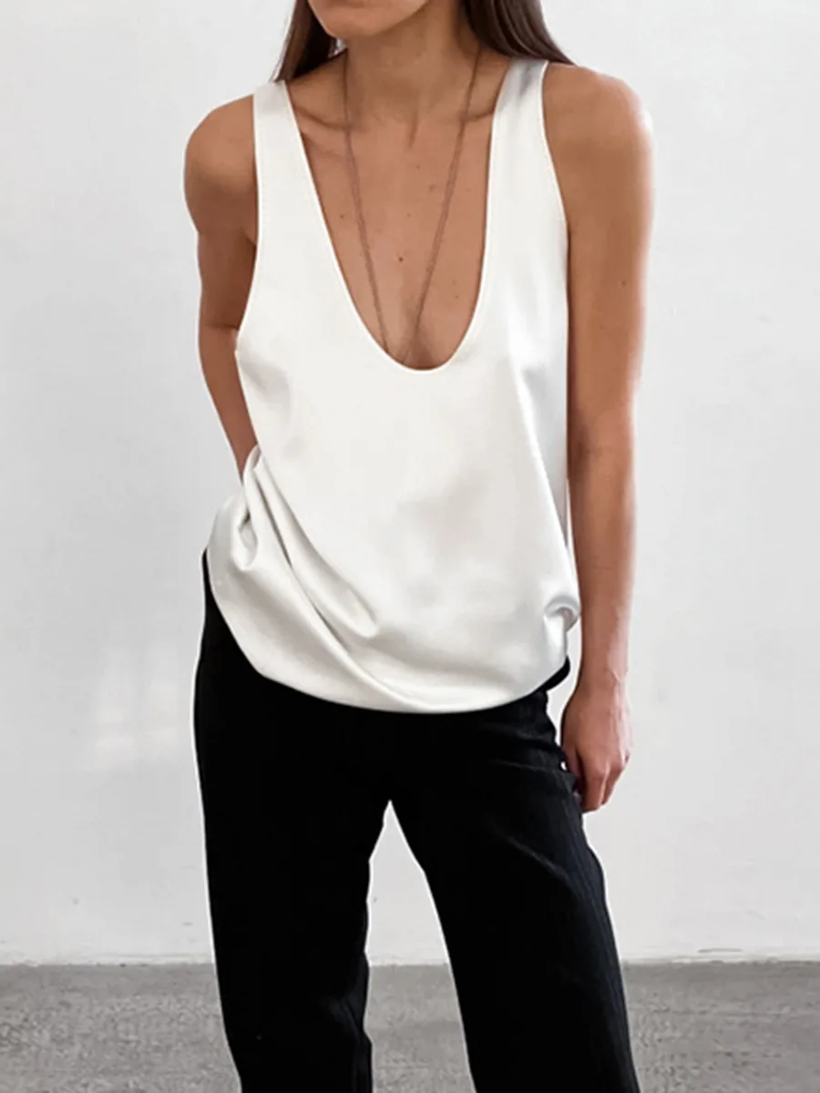 

Light Luxury Comfortable Women U-neck Vest Top 2025 Spring and Summer Girls Breathable Soft Satin Lining Sleeveless Inside Top