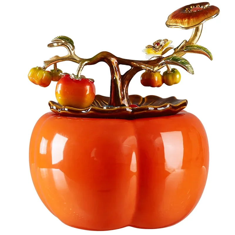 Enamel Persimmon Auspicious Ornament, Housewarming Decor Gift for Wine Cabinet & Entryway