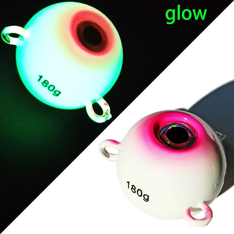 Leurre métallique phosphorescent avec tête plombée et yeux 3D, appât Élidéal pour la pêche en bateau, 30/50/80/100/120/150/180g, 1 unité