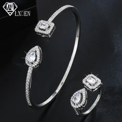 Luxury Wedding Bridal Jewelry Set Cubic Zirconia Ring Bracelet Sets for Women Party Gifts 2pcs Open Adjustable Fashion Jewelry