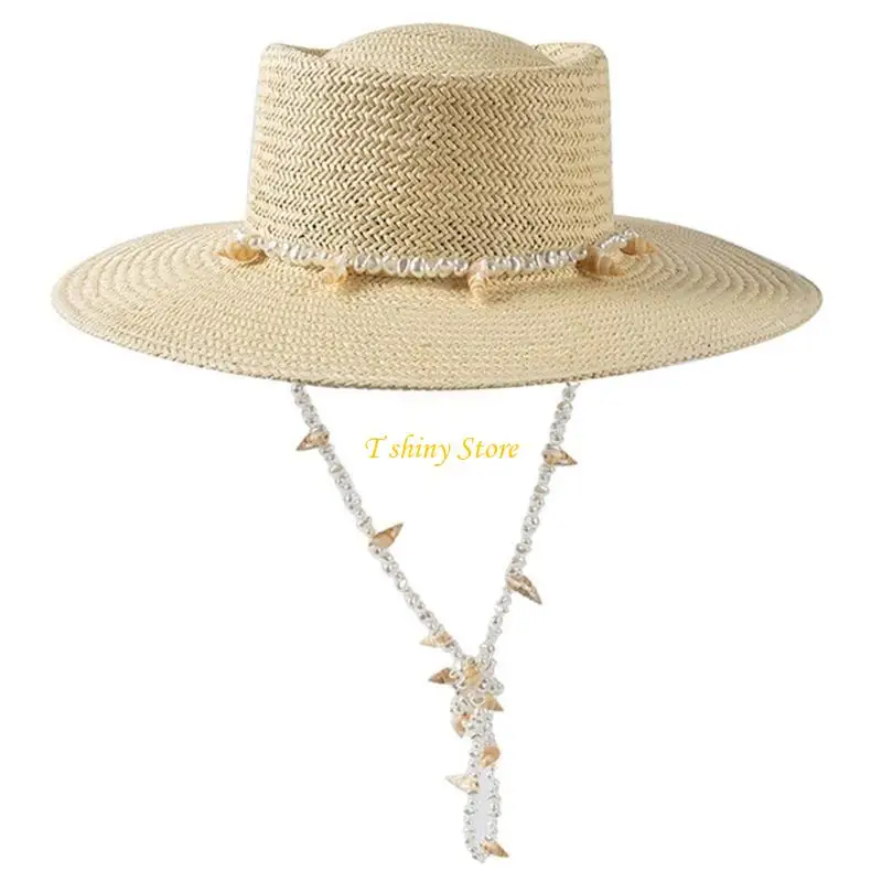 

N58F Womens Straw Sun Hat Wide Brim Beach Hat Summer Hat for Vacations Photo Props