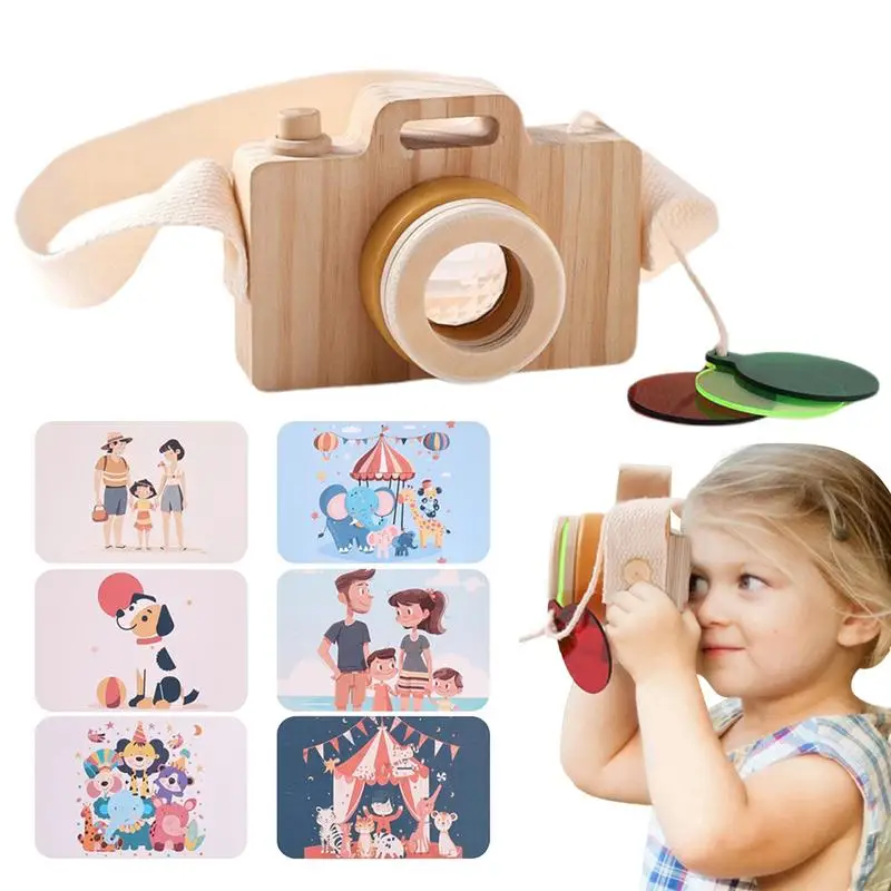 Photographed Props For Toddler Pretend Play Educational Wooden Camera Toy Portable Pretend Camera Toy With Wrist Strap