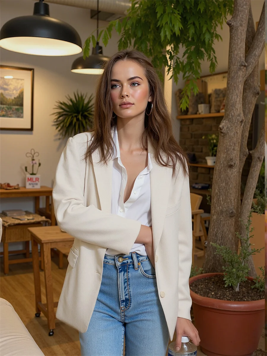 

Black Women'S Blazer Turn-Down Collar Square Tied Layered Legs Irreuglar Buttonless Casaco Doubled Letters Straight-Leg Suiting