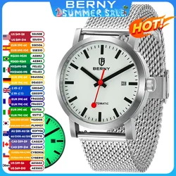 BERNY Orologio automatico da uomo Orologio da polso a carica automatica luminoso in acciaio inossidabile MIYOTA 8215 Orologio meccanico svizzero impermeabile