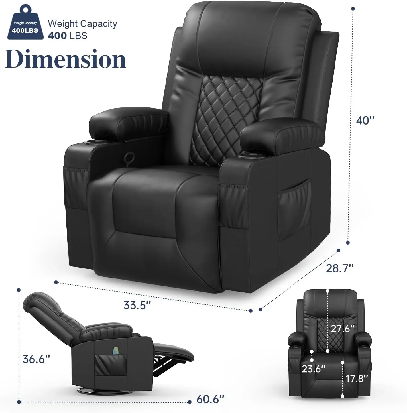 Chairs for Adults, Massage Rocker with Heated Modern Ergonomic Lounge 360 Degree Swivel Single Sofa Seat Living Room Lounge Recl