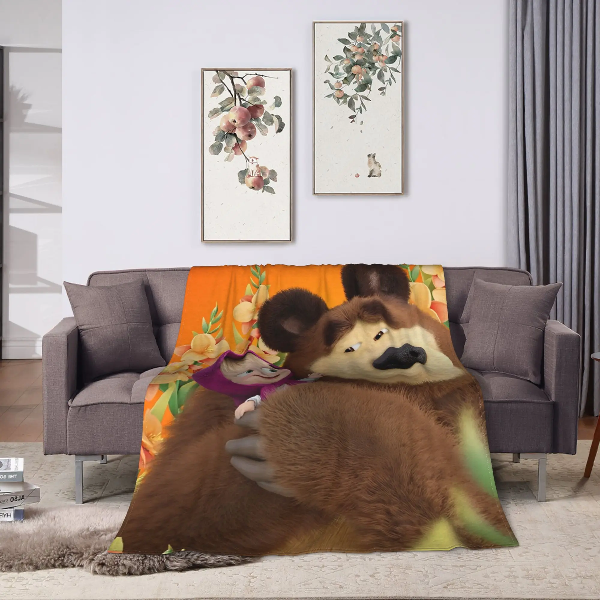 Soft Blanket Travel Cartoon M-Masha And Bear  Throw Blanket  Flannel Bedspread For Home Decor Pattern Sofa Bed Cover