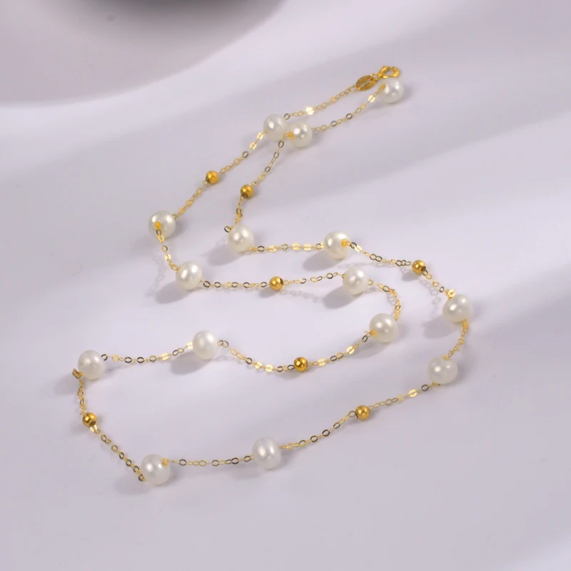 

Аутентичное ожерелье из 18-каратного золота, высококачественные ювелирные изделия Au750, шарик из натурального пресноводного жемчуга, женский бутик ювелирных изделий, подарок x590