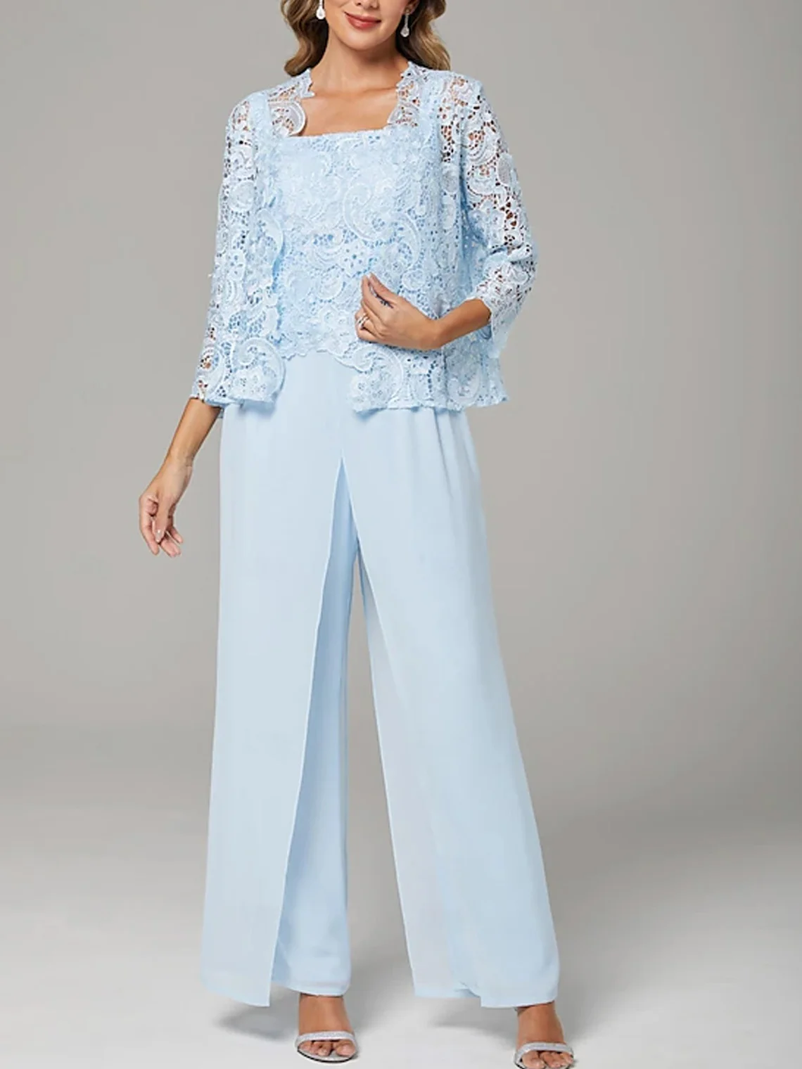 

Elegant Jumpsuits Chiffon Dress Square Neck Floor Length Sleeveless Appliques Mother the Bride Gown 2025 free customized