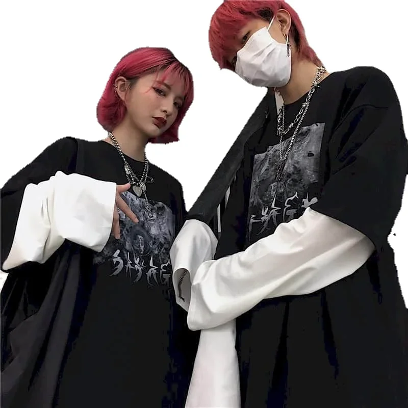 T Shirt for Women 2023 Autumn Anime Long Sleeve Tee Demon Slayer Women Tee Retro Dark Black Couple Oversize Y2k Top Women Tshirt