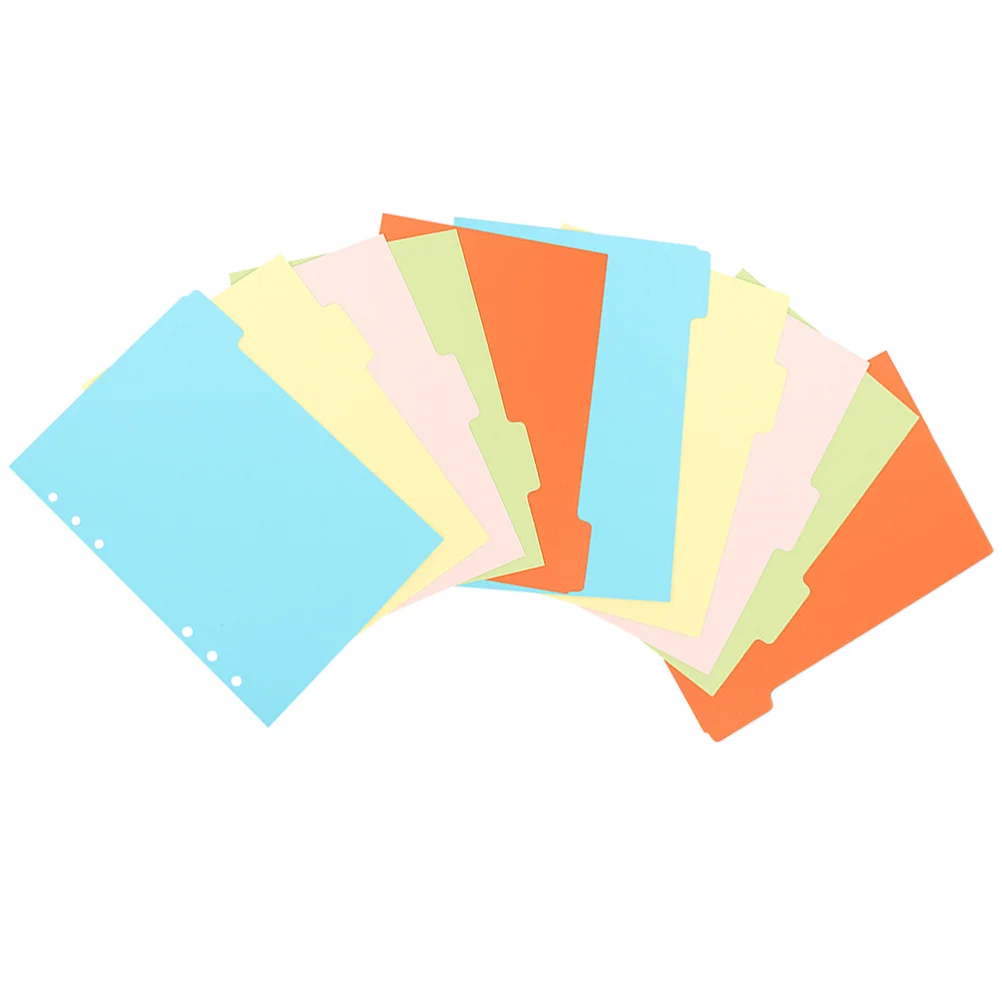 10 Pcs Colored Pages Divider for Binder A5 Tab Dividers Tabs Label Accessory 6 Ring Paper