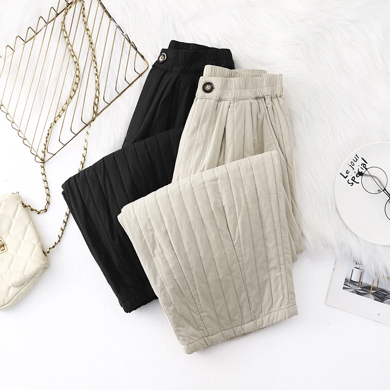 

Хлопковые широкие брюки в полоску в стиле ретро, женские свободные брюки, повседневная верхняя одежда прямого кроя, модные хлопковые брюки с высокой талией