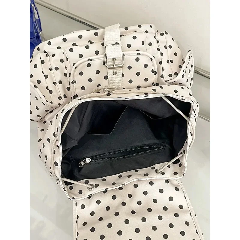 Wave Point Y2K Backpacks Korea Trendy Student Backpack Multi Pocket Drawstring Bag Flip Cover Large Capacity Couple Backpack New