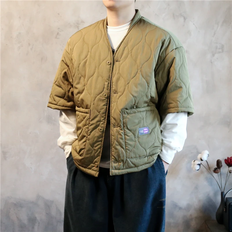 

Retro Loose Fit Lightweight ort Sve Cotton Jaet Men's CleanFit Sle Warmth Functional No Collar Youth Trend Regular L...