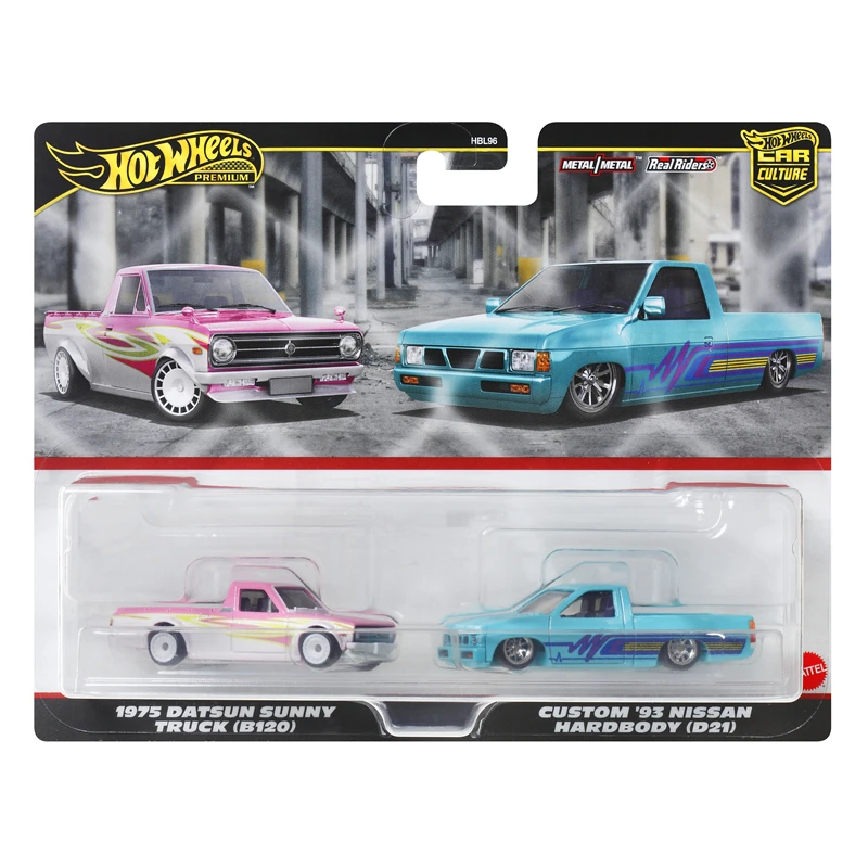 

Hot Wheels Cars 1975 Datsun Sunny Truck (B120) & Custom '93 Nissan Hardbody (D21) 1/64 Metal Diecast Model Toy HBL96-HRR78