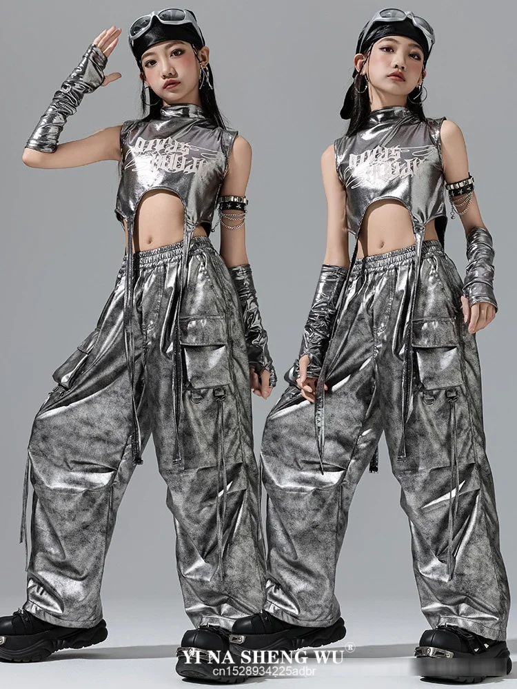Abiti jazz argento Abiti da ballo hip-hop Ragazze Bambino Costume da performance Kpop Bambini Passerella Abbigliamento da concerto Abbigliamento da palcoscenico