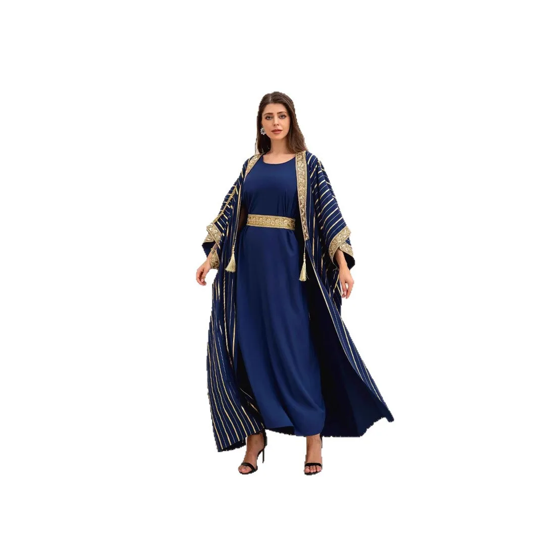 Modelos de venda quente, roupões muçulmanos transfronteiriços do oriente médio, ternos bronzeadores de moda de luxo leve, vestidos Abaiya Cw73231