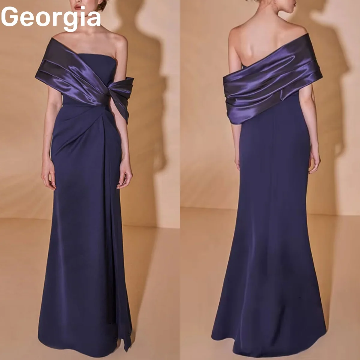 

Formal Occasion Dresses Customize A-Line One-Shoulder Floor-Length Ruffle Evening Dresses Zipper Up Short Sleeves Lining Vestido