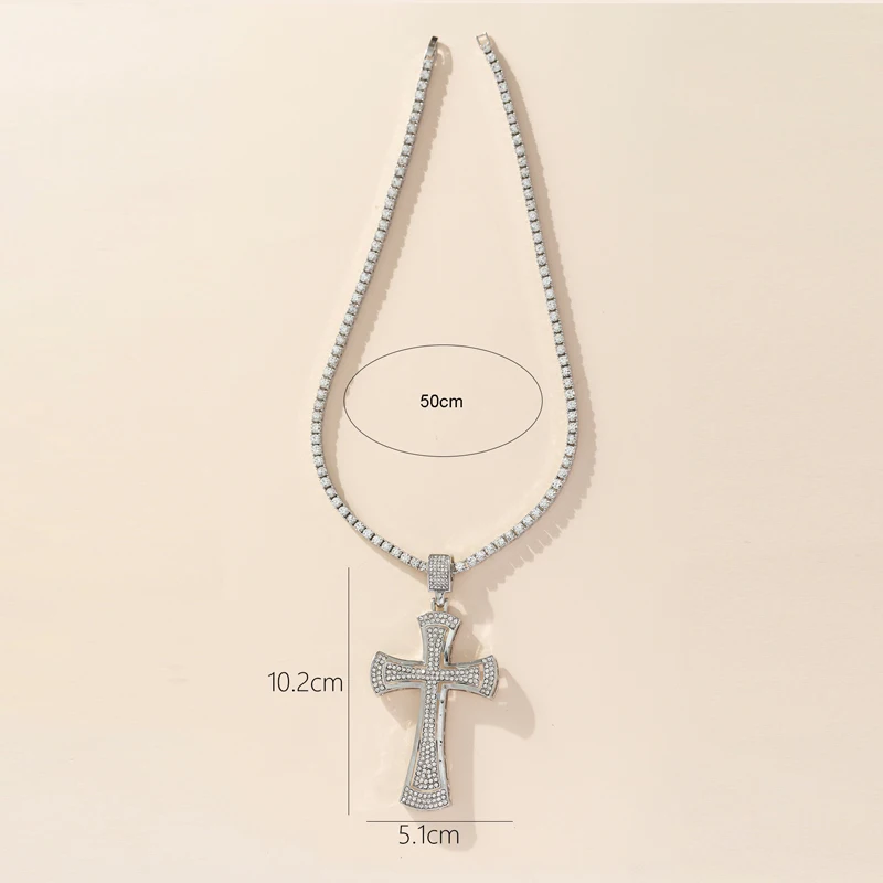 Men Women Hip Hop Large Rhinestone Cross Pendant Necklace With 4mm Tennis Chain Iced Out HipHop Necklaces Jewelry Fashion Gift