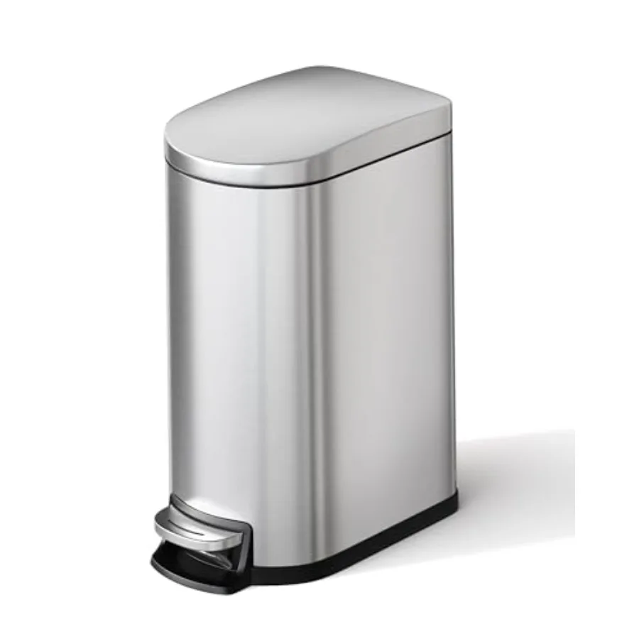 

Slim Bathroom Trash Can with Lid Soft Close 2.6 gal/ 10 L Stainless Steel Trash Bin with Inner Bucket ＆ Rear Handle Small Step-