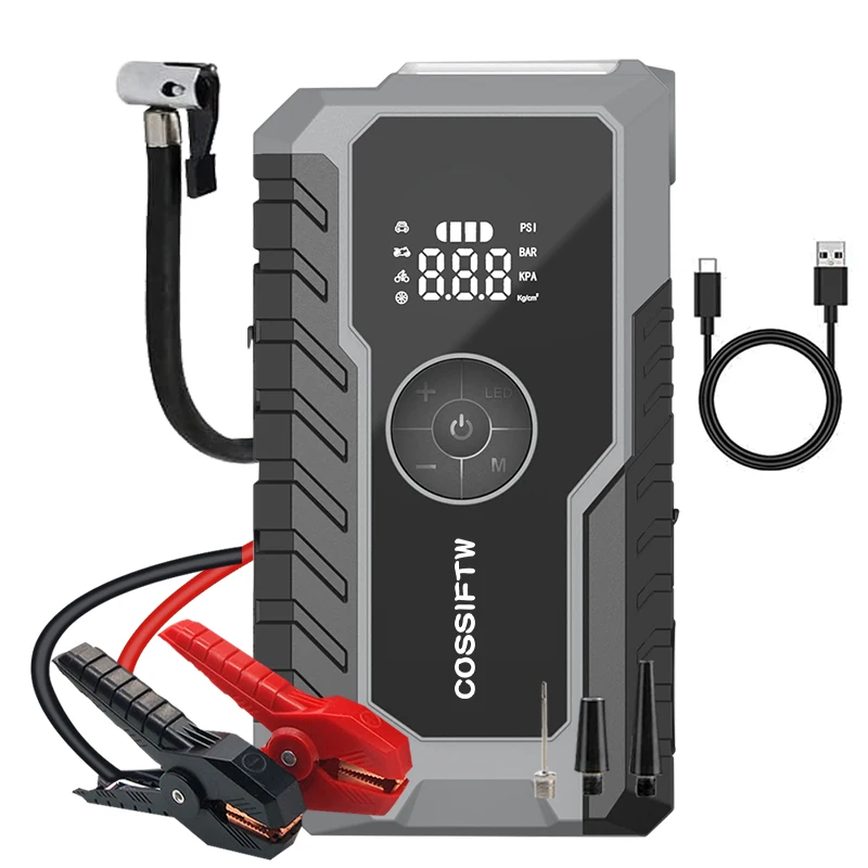 

Портативный стартер 3000 А с воздушным компрессором, встроенный воздушный компрессор с цифровым дисплеем 150 фунтов на квадратный дюйм, воздушный компрессор для накачивания шин