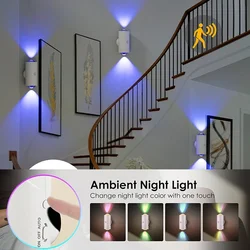 LED Wall Lights Motion Sensor Wall Lamp RGB Warmlight Home Decoration Light Up and Down Night Light Rechargeable for Stair Porch