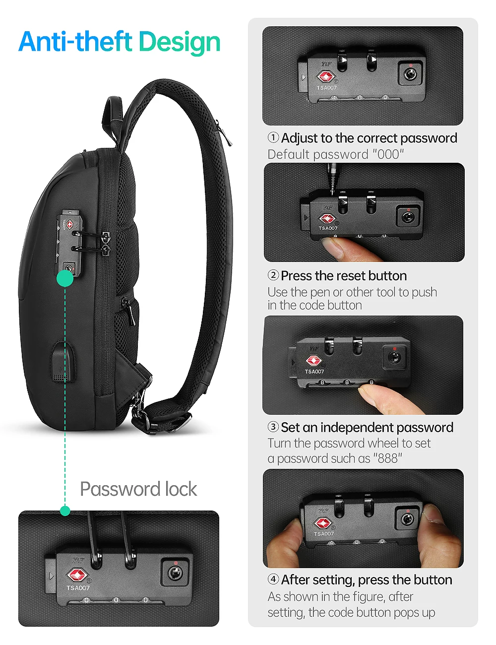 Mark Ryden shoulder bag with USB TSA customs lock mens crossbody bag chest bags for men chest bags mens shoulder bag crossbody