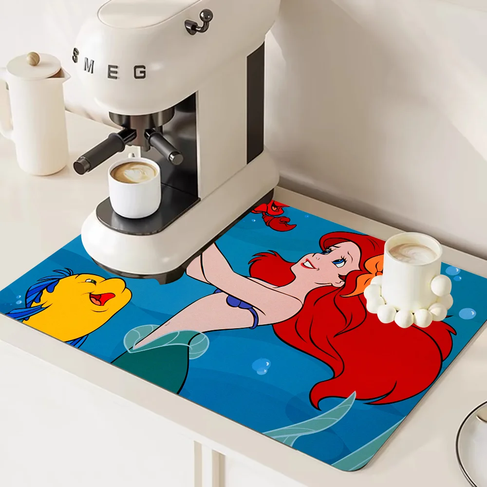 The Little Mermaid Exquisite Kitchen Drain Pad Super Absorbent Dinnerware Placemat Desktop Decor Pads Drying Rug Bathroom Mat