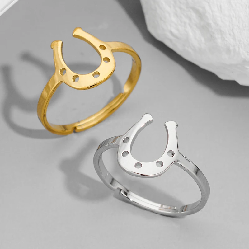 Simple U-Shaped Women Ring Stainless Steel Gold Color Horseshoe Geometric Finger Rings Lucky Jewelry Birthday Gift for Friends