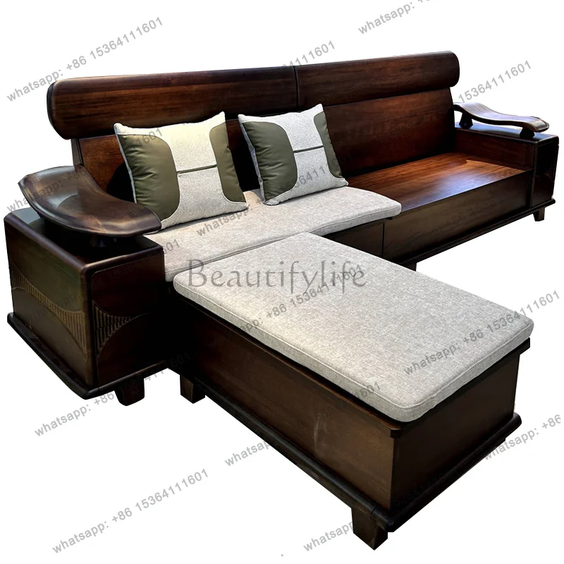 Black walnut storage sofa, all solid wood, simple Chinese style, winter and summer dual-purpose corner princess storage box type