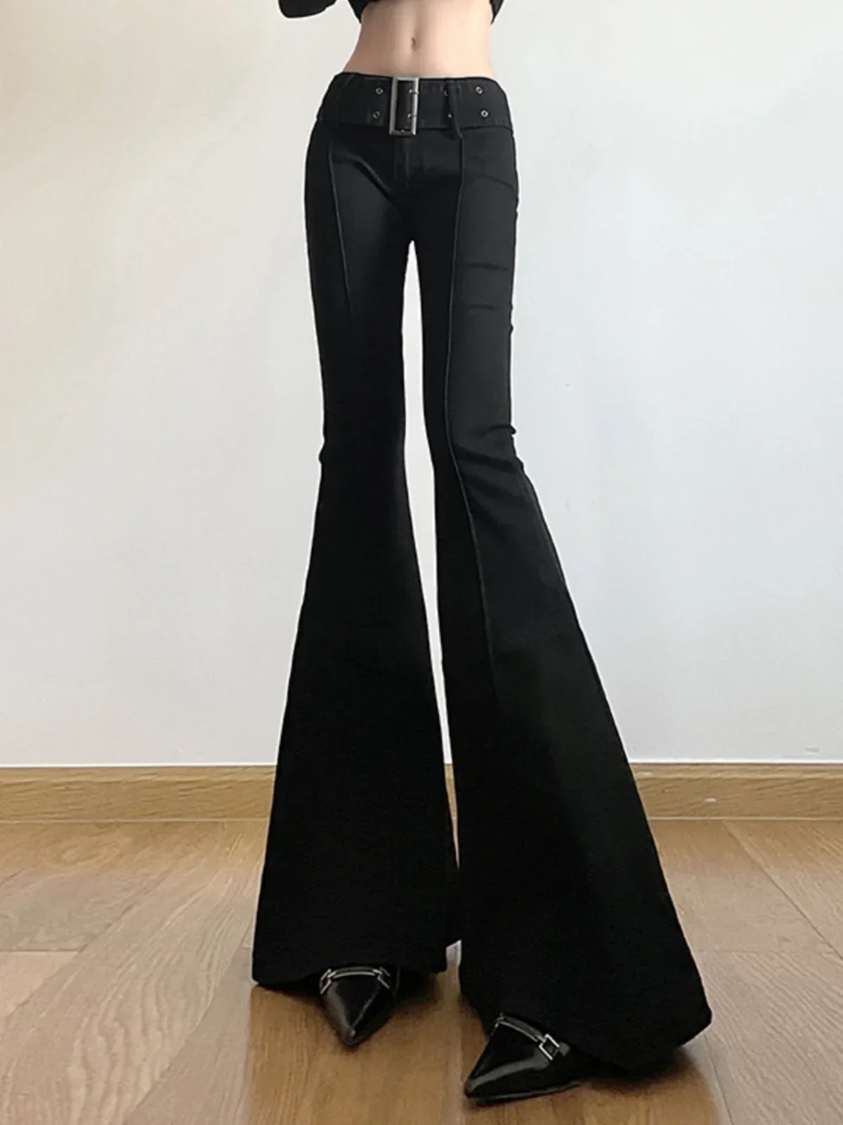 Schwarze Jeans für Damen, Schlaghose, Y2k Retro Emo 2000er Streetwear Mode, Harajuku Weite Yoga-Hose, 90er Ästhetische Kleidung