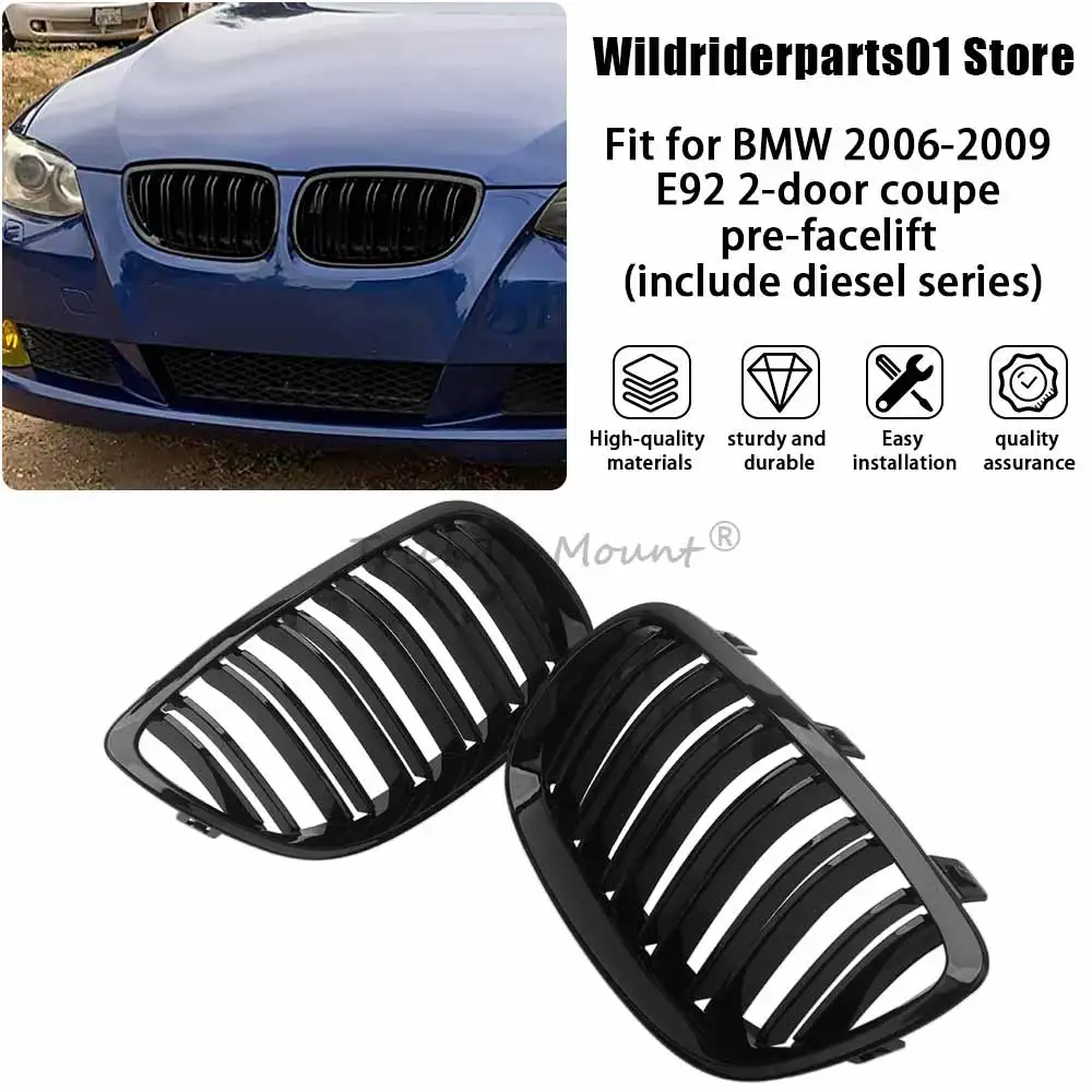 

For BMW 2008-2013 M3(E92/E93) Front Bumper Kidney Twin Fins Sport Grill Grille Double Slats ABS Plastic Black Car Accessories